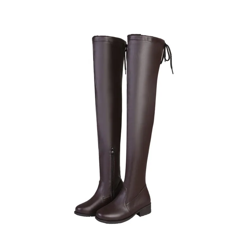 

2019 New Solid Color Women with Thick Boots Long Autumn and Winter Was Thin Jane Over The Knee Low Simple Zipper Lace-up Boots