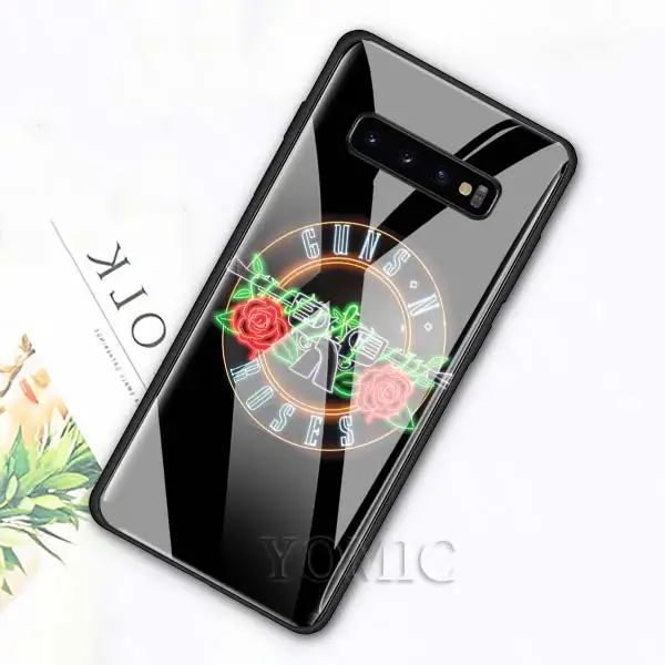 003 Чехол из закаленного стекла для samsung Galaxy S10e S10 S8 S9 Plus Note 9 10 A50 A70, чехол для телефона guns N Roses, роскошный стеклянный чехол - Цвет: 003
