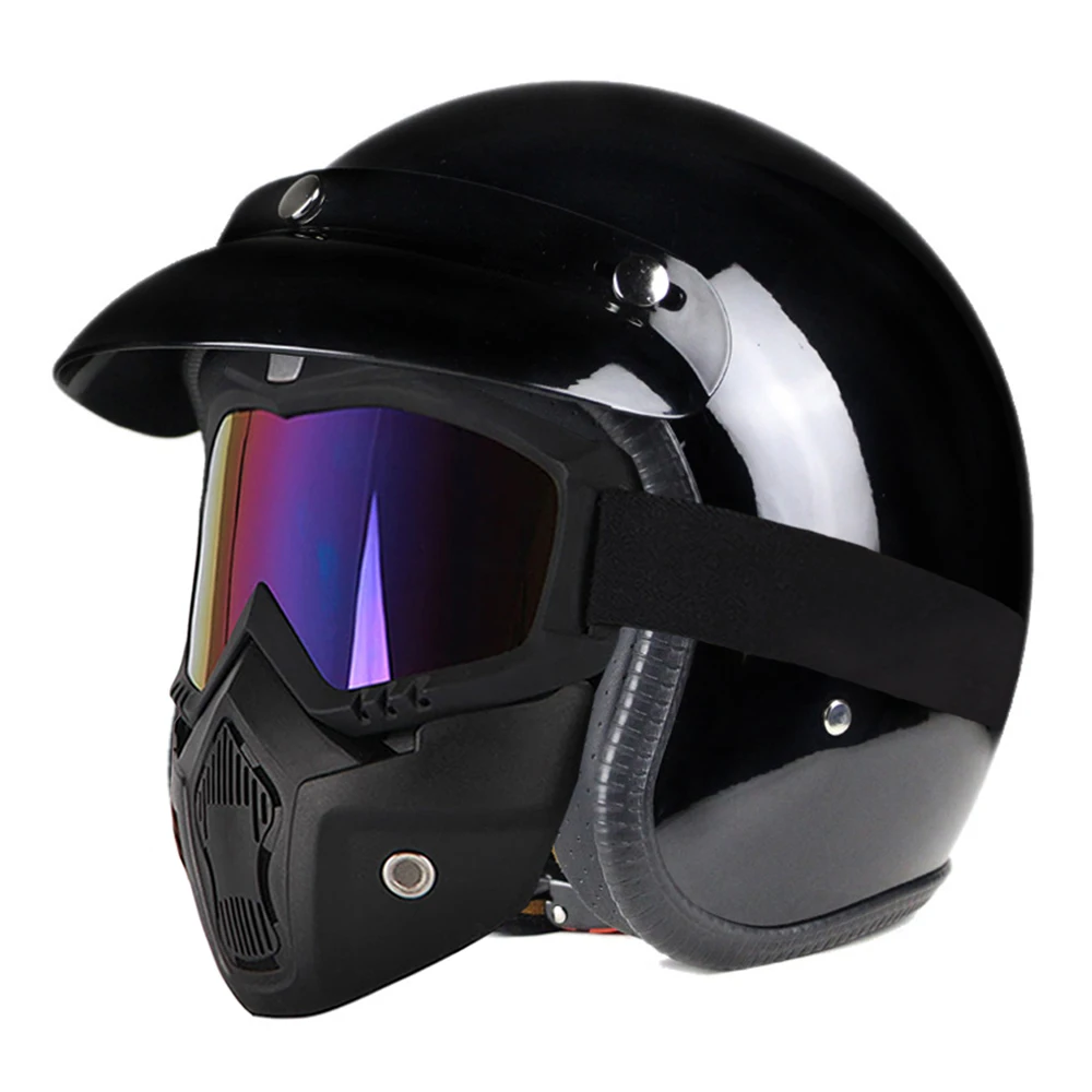 Bright Black-Mask Moto rcycle шлем для мужчин casco moto Ретро Винтаж круизер чоппер Скутер Кафе Racer Cascos moto шлем 3/4 открытый шлем - Цвет: Bright Black-Mask