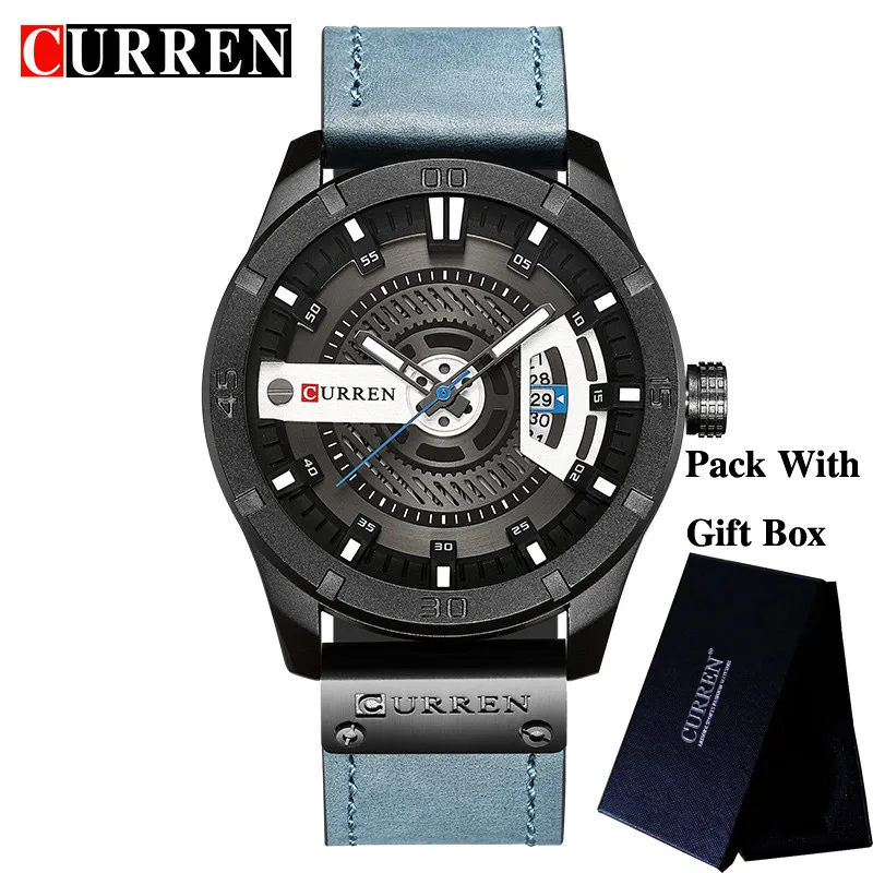CU830103 with box CURREN Мужские часы лучший бренд класса люкс водонепроницаемые часы из натуральной кожи ремешок бизнес наручные часы спортивные военные армейские мужские часы 8301 - Цвет: CU830103 with box