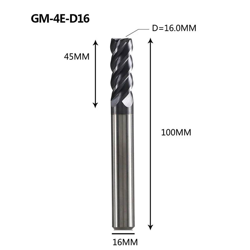 GM-4E-D16.0 GM-4E Вольфрамовая сталь 4 флейты квадратной головкой с покрытием Концевая фреза Фрезерный резак режущие инструменты для обработки металла профиль HRC45 - Длина режущей кромки: GM-4E-D16.0