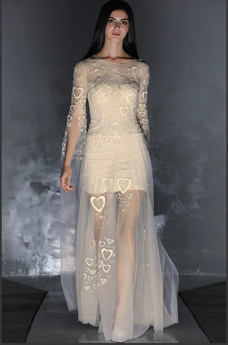 

See Orange Original Pretty Fair White Voile Christmas Dress Bling Crystal Beading Heart Sexy Winter Dress Women Long Dress