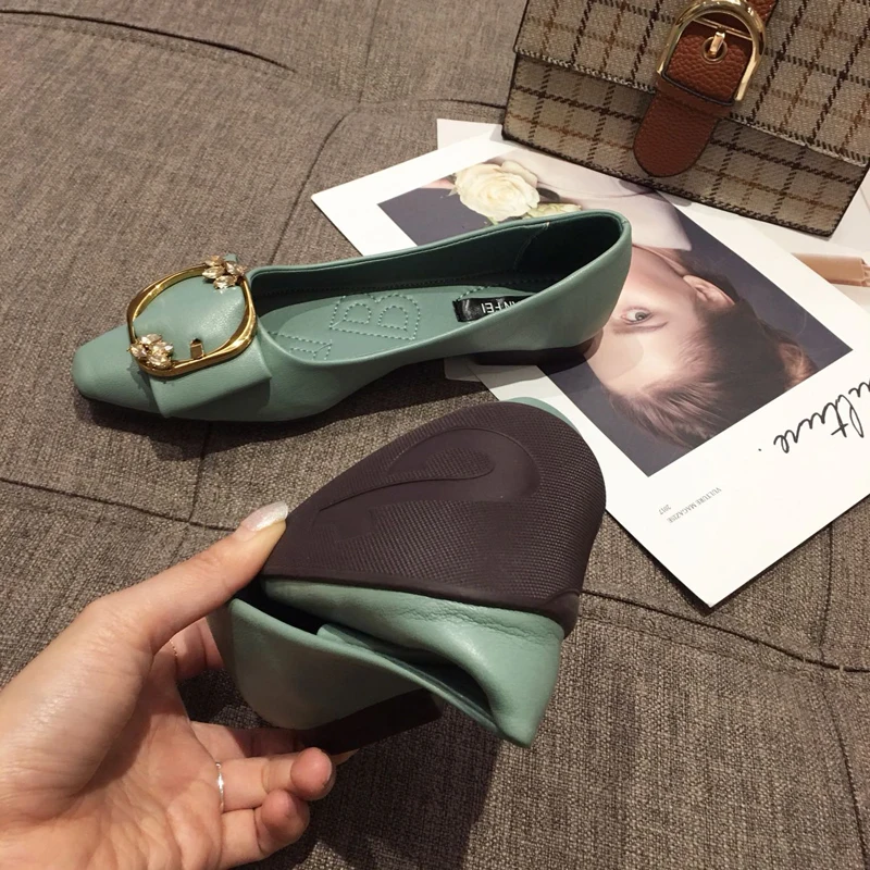 Wellwalk Metal Buckle Women Summer Flat Shoes Pointed Toe Ballerinas Ladies Ballet Flats Slip On Shallow Dress Shoes Leisure