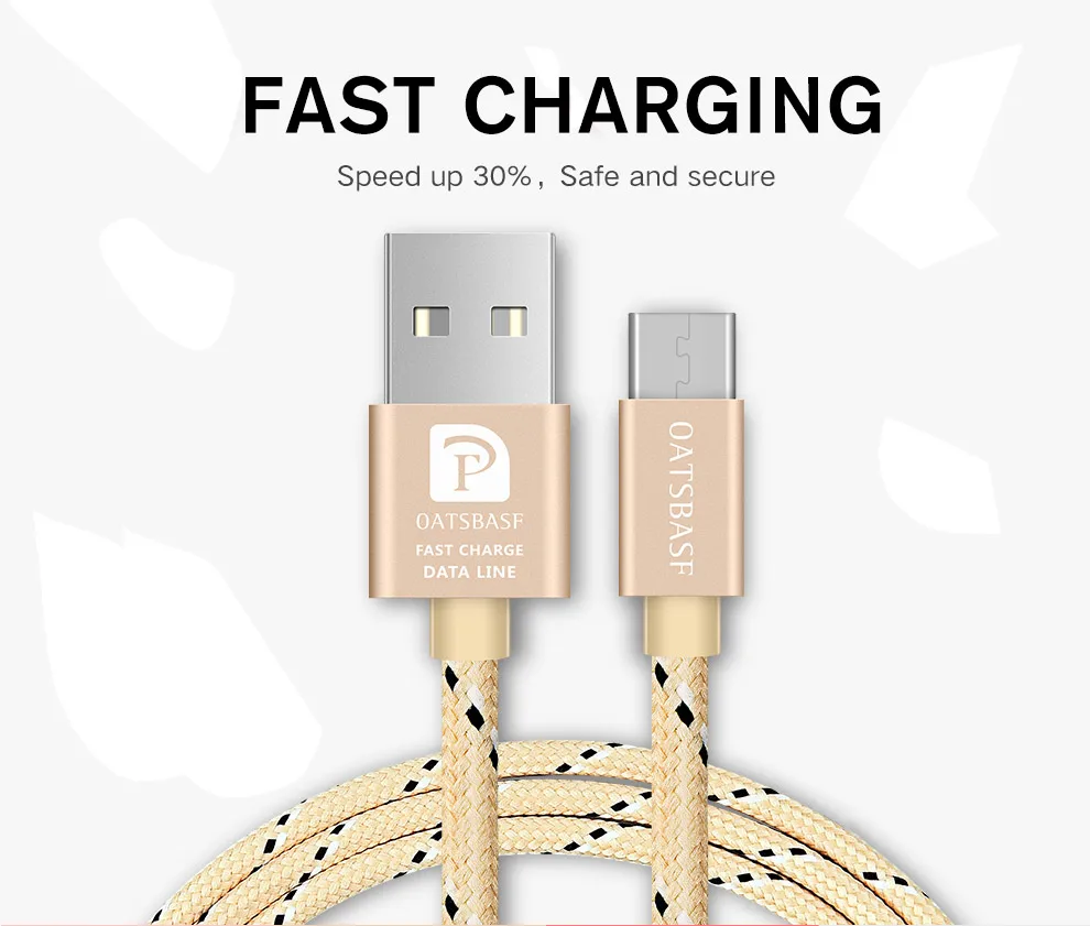 OATSBASF usb type C кабель для samsung Galaxy S9 USB быстрой зарядки передачи данных Xiao mi A1 6 x 2 2s