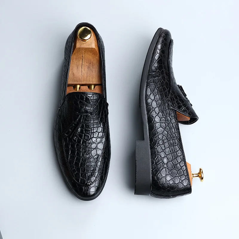 OUDINIAO Men's Shoes Vintage Casual Large Sizes Tassel Mens Design For Men Pointed Toe Loafers Alligator | Обувь
