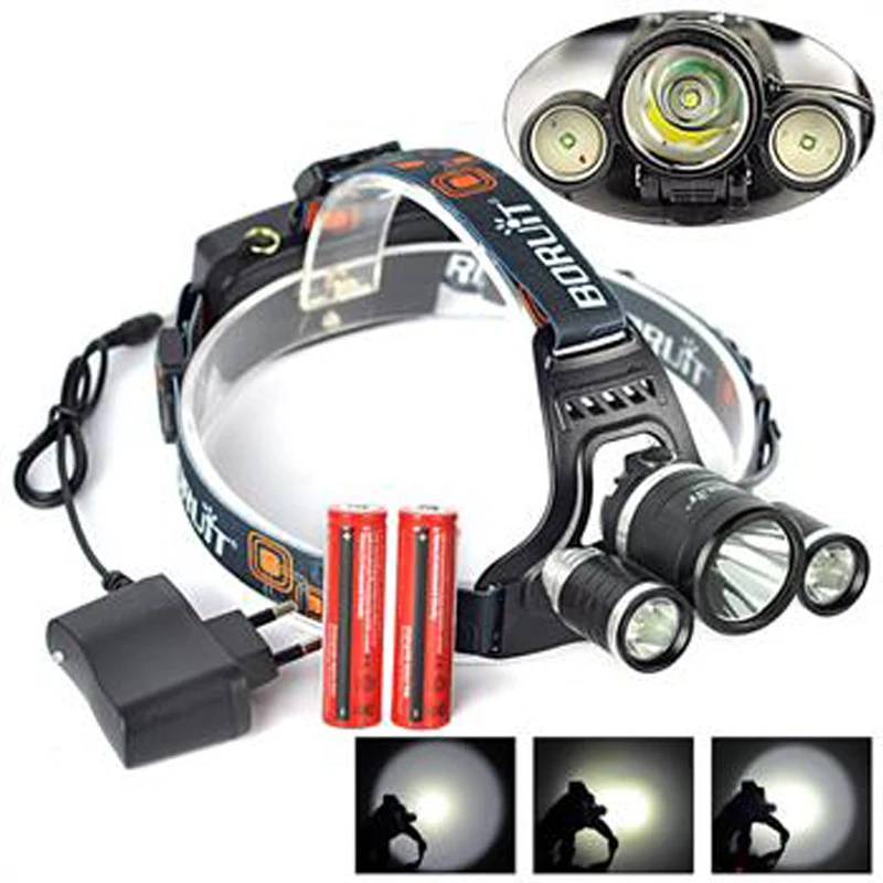 Boruit 5000Lm 3X XM L T6 + 2R5 светодиодные фары налобный фонарь 18650 зарядное устройство