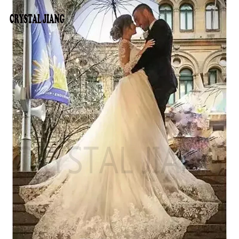 

CRYSTAL JIANG 2020 New Lace Ball Gown Wedding Dresses Plus size wedding dresses Sexy Backless lace Long sleeves Wedding dresses
