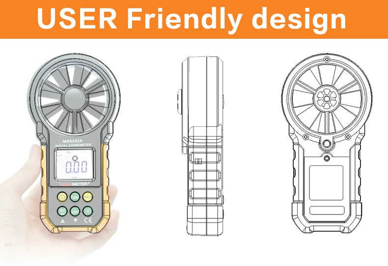 PEAKMETER MS6252A ручной воздушный цифровой анемометр Высокая точность Тестер громкости ветер ускоряющий инструмент