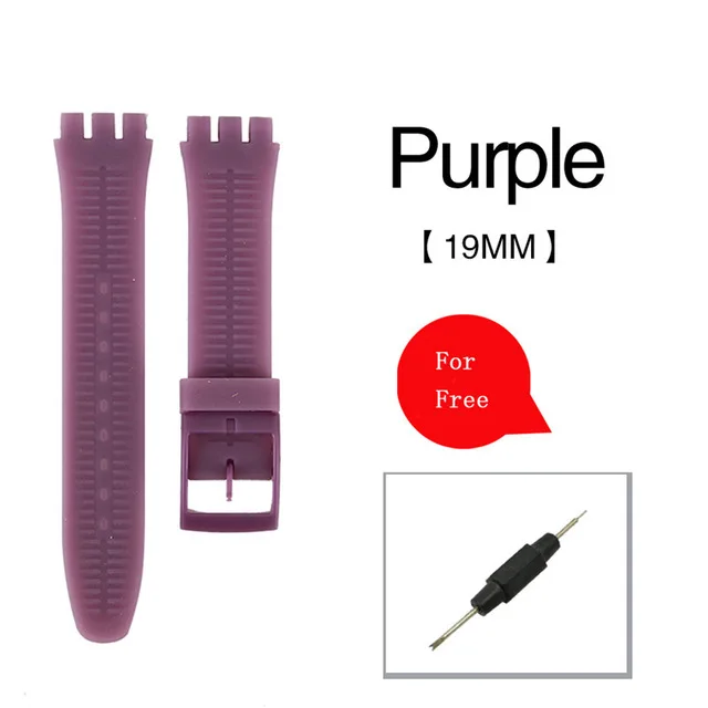 Purple Высококачественные Аксессуары для часов 17 мм 19 мм 20 мм резиновый ремешок для мужчин и женщин ремешок для часов Swatch цветной резиновый ремешок пластиковая пряжка - Цвет ремешка: Purple