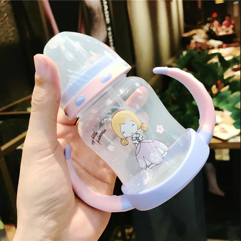 Бутылочка для кормления младенцев 250 мл без БФА с нескользящей ручкой и крышкой