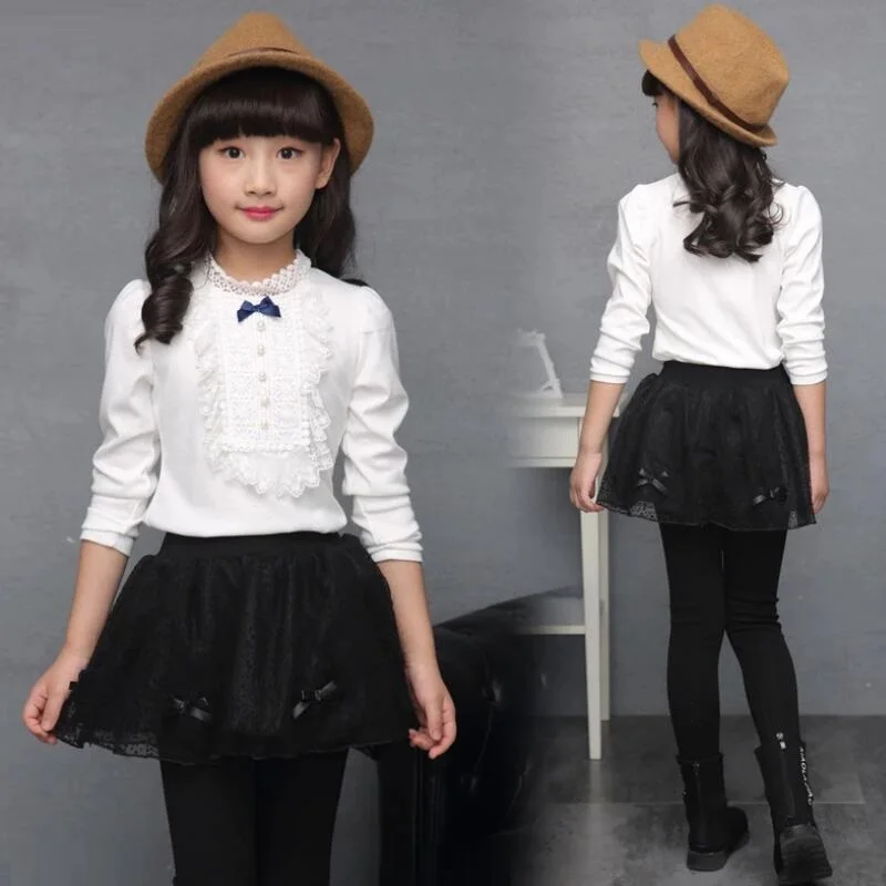 white girls blouse Школьные рубашки для девочек-подростков 3-13 лет на весну, осень и зиму, детские кружевные топы и блузки с длинными рукавами для девочек, одежда для малышей, JW3033A - Цвет: white girls blouse
