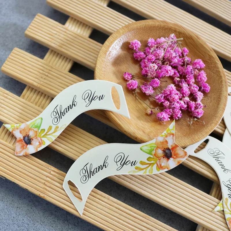 100 шт. цветочные подарочные бумажные бирки бежевые ярлыки для конфет печенья