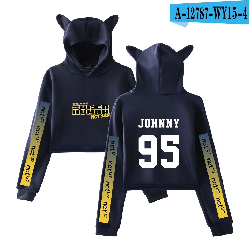 NCT 127 WE ARE SUPERHUMAN Cat Ear толстовка модная Милая женская Повседневная Новинка Kpop Cat Crop Top толстовки Толстовка сексуальная одежда - Цвет: WY15