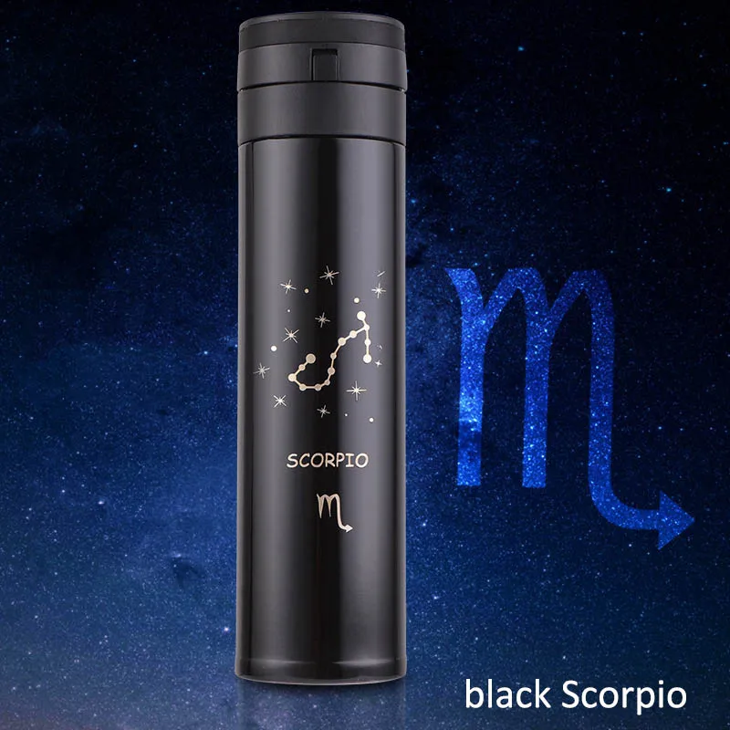 black Scorpio Термос чашка портативная вакуумная колба чайная чашка термоса термоизолированная Двойная Стенка Созвездие 12 безстильный стальной отскакивающий чехол - Цвет: black Scorpio