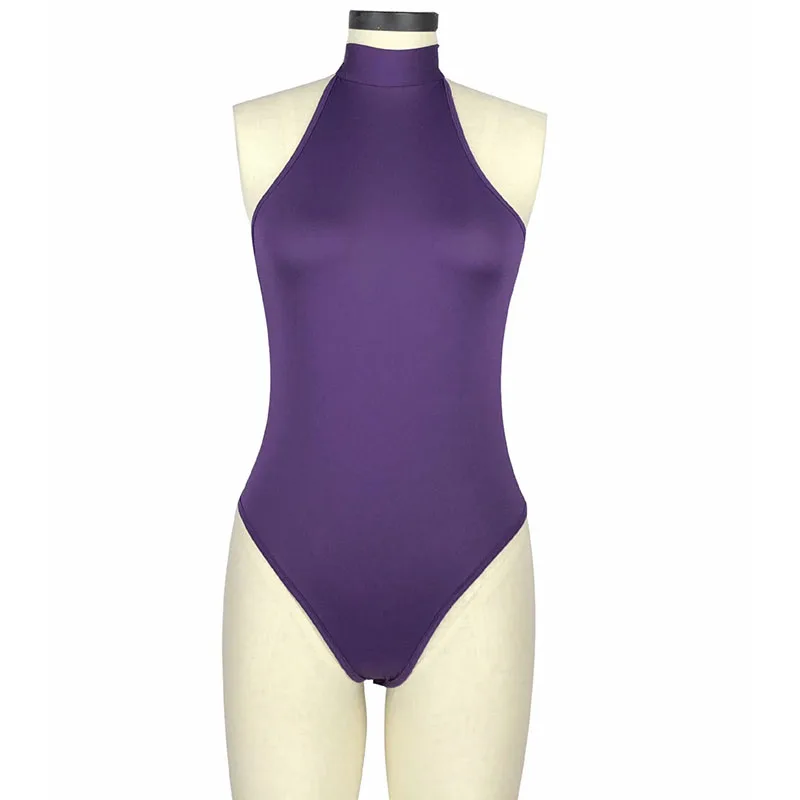 Purple Bodysuit SEBOWEL женский Холтер летнее Боди без рукавов топы Женский комбинезон с открытой спиной Леди Эластичный лиф костюмы Леотар - Цвет: Purple Bodysuit