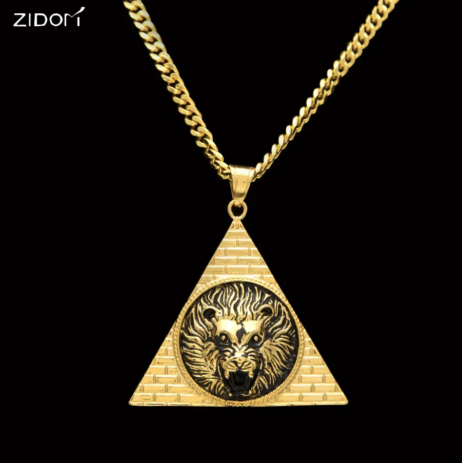 Мужской треугольник золотого цвета из нержавеющей стали ожерелье с подвеской
