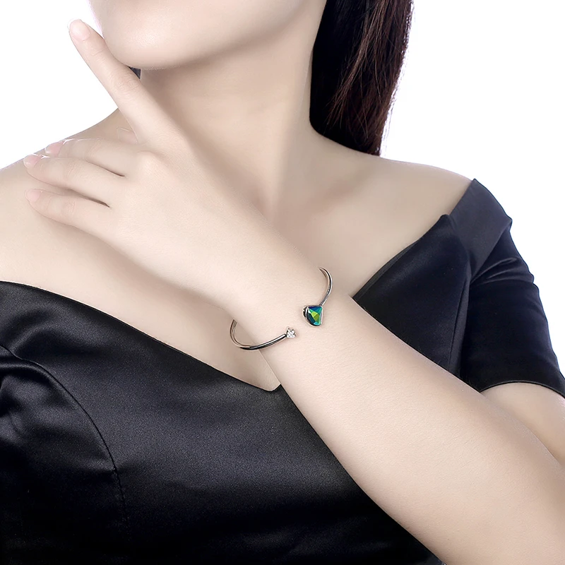 Женский Открытый браслет с кристаллами Swarovski серебро 925 пробы|Гибкие и жесткие