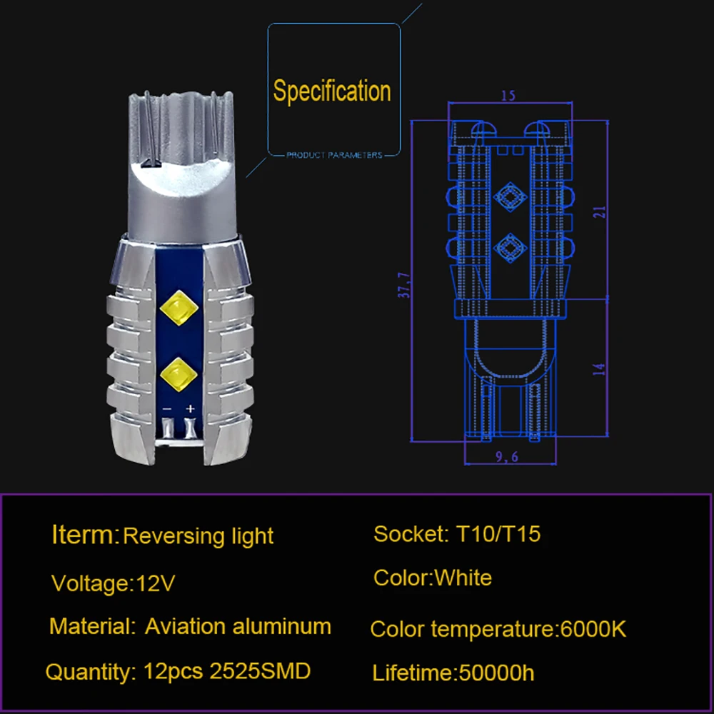 2 шт. T15 W16W 921 912 супер яркий 2400Lm 2525SMD с объективом 12LED CANBUS без ошибок автомобильный