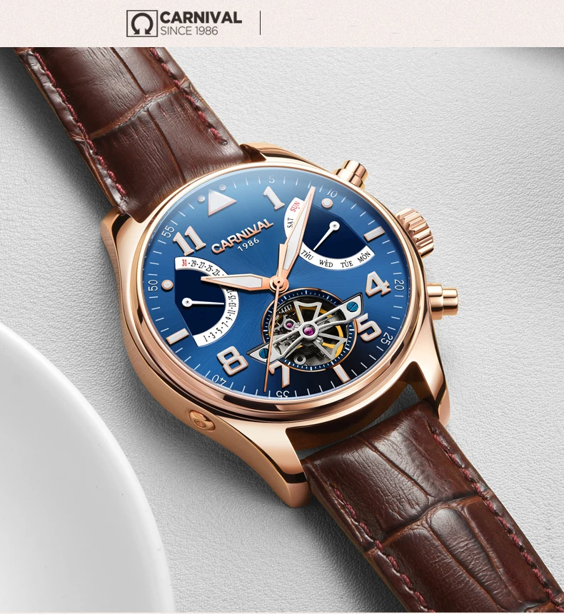 Мужские деловые часы Tourbillon брендовые Роскошные повседневные водонепроницаемые