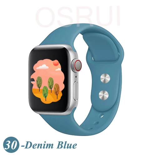 30-Denim Blue Спортивный силиконовый ремешок для apple watch band 4 44 мм 40 мм iwatch band 42 мм 38 мм ремень для браслета apple watch series 5 4 3 2 аксессуары - Цвет ремешка: 30-Denim Blue
