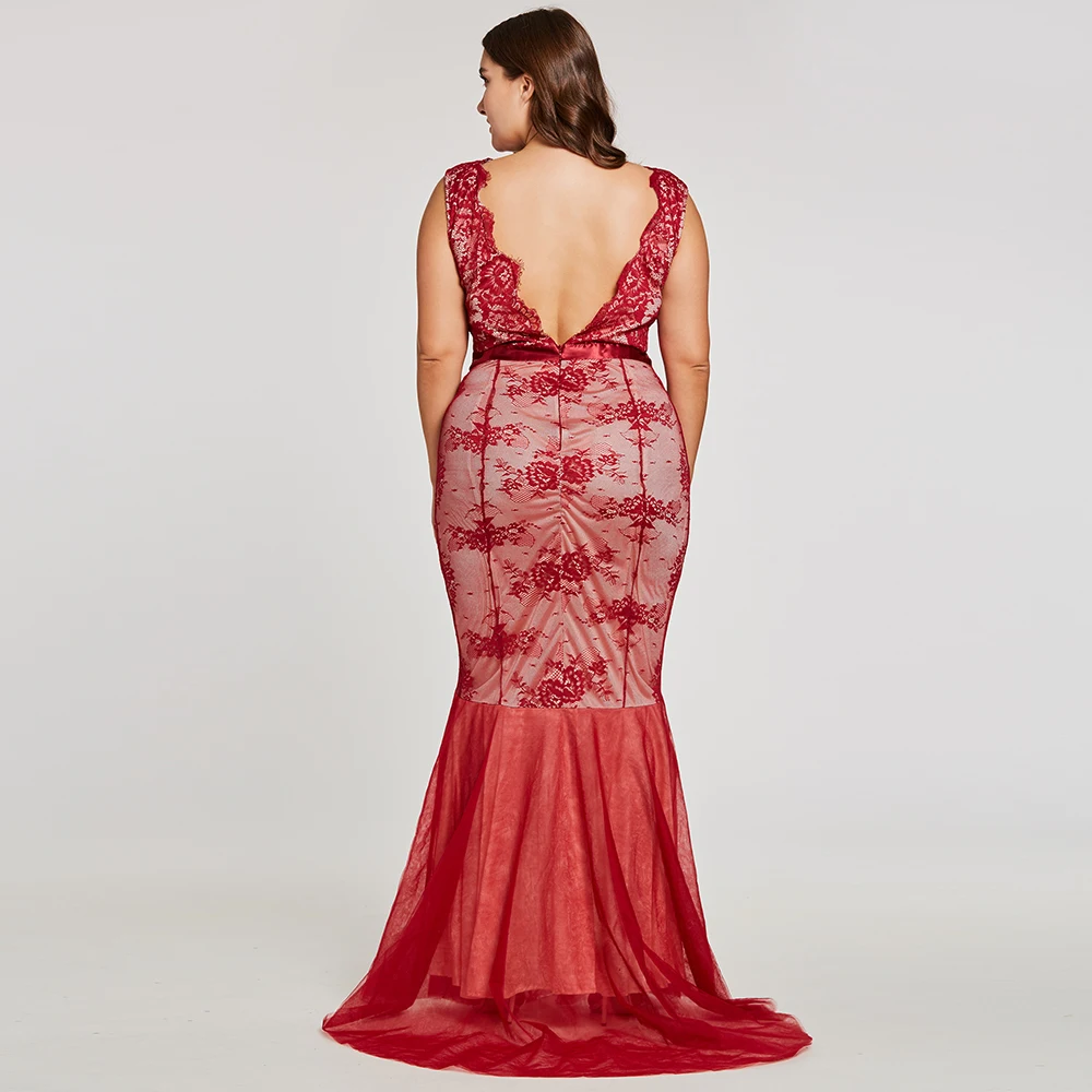 Платье бордового цвета с v образным вырезом размера плюс вечернее платье