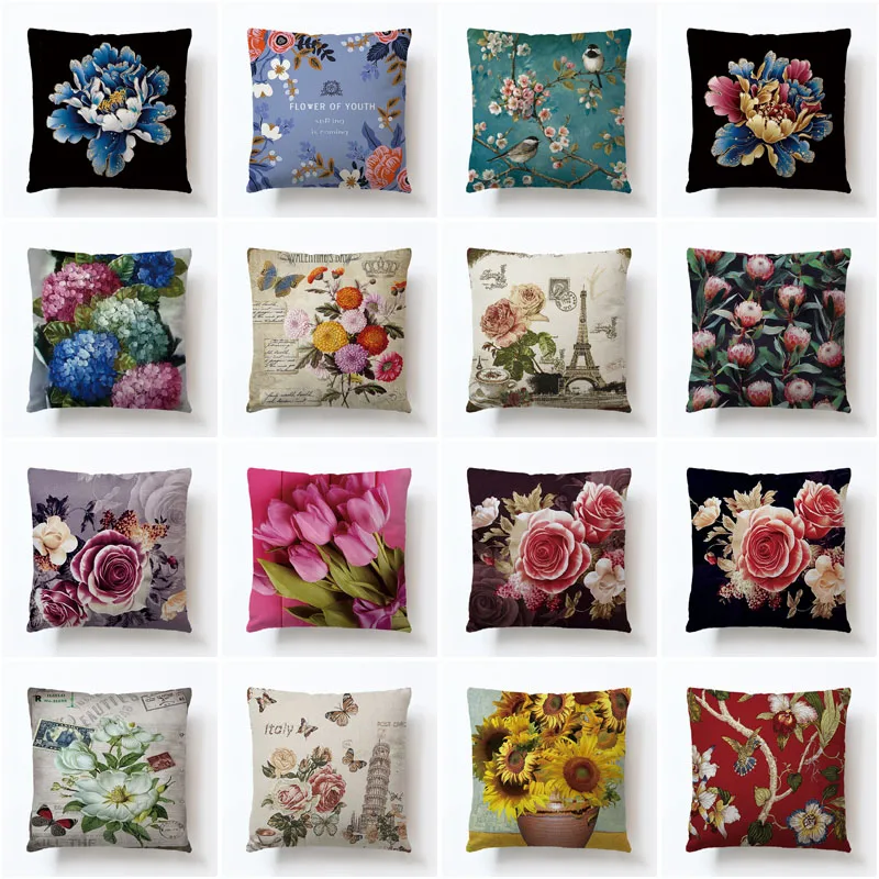 Новинка 2019 модный льняной диван с цифровой печатью розы искусственное