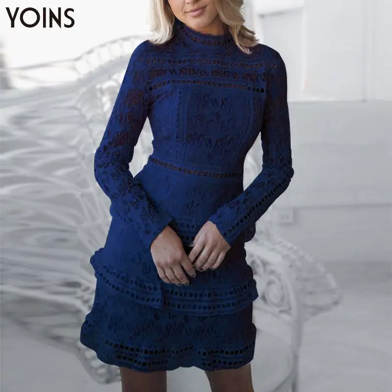 YOINS/2019 Летнее осенне-весеннее платье Женское винтажное кружевное с высоким