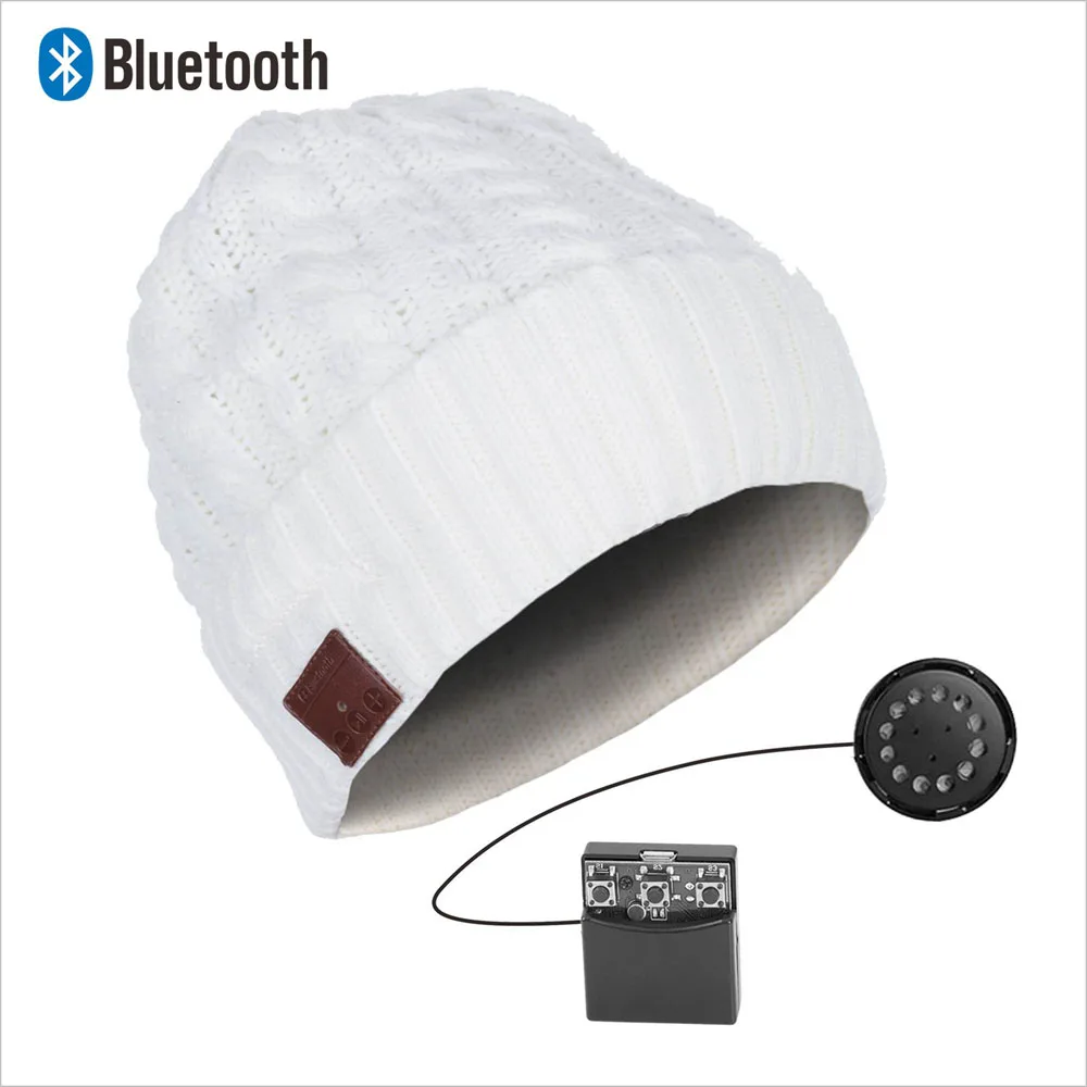Bluetooth Beanie стерео наушники беспроводные Handsfree Skullies вязаная шапка зима спортивные головные уборы моющиеся кепки наушники Музыка Аудио - Цвет: 032B-ivory