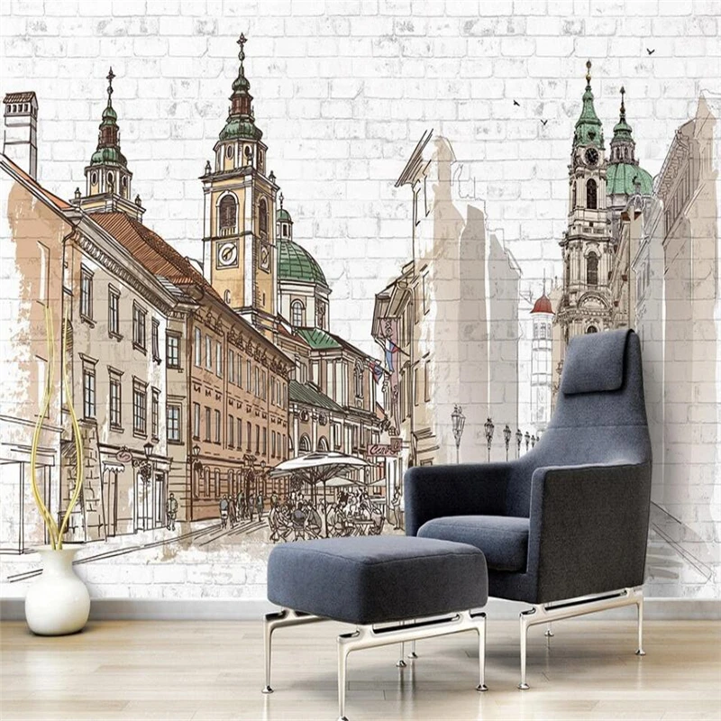 

wellyu Hand painted european city nordic backdrop background painting custom large mural green wallpaper papel de parede