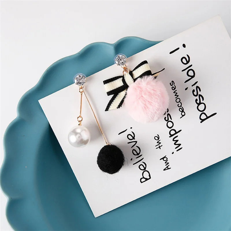Японский и Корейская версия нового простой Crystal Лук Pearl Асимметричная шар шерсть