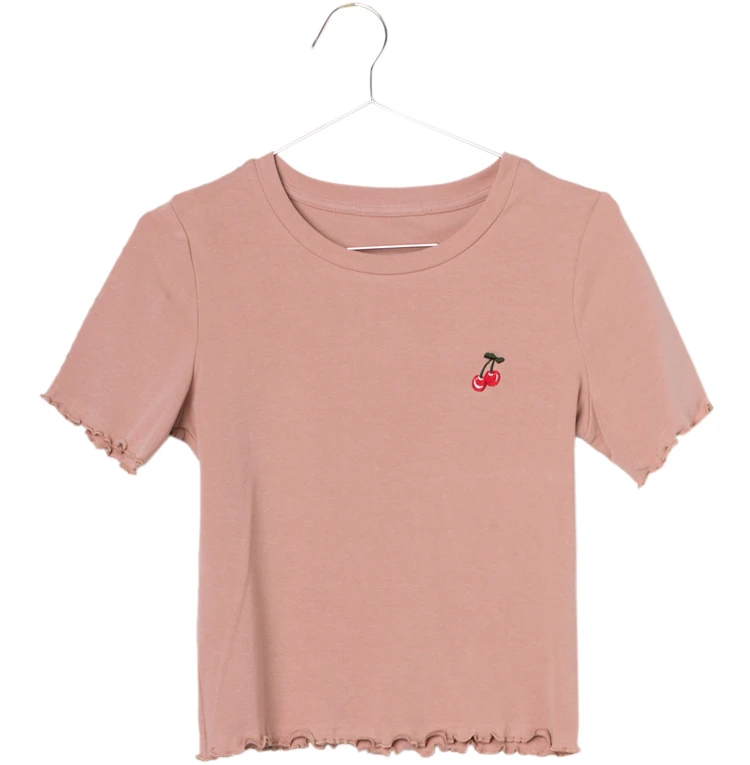 Женская футболка женские розовые футболки вишневые фрукты вышитые белые милый с