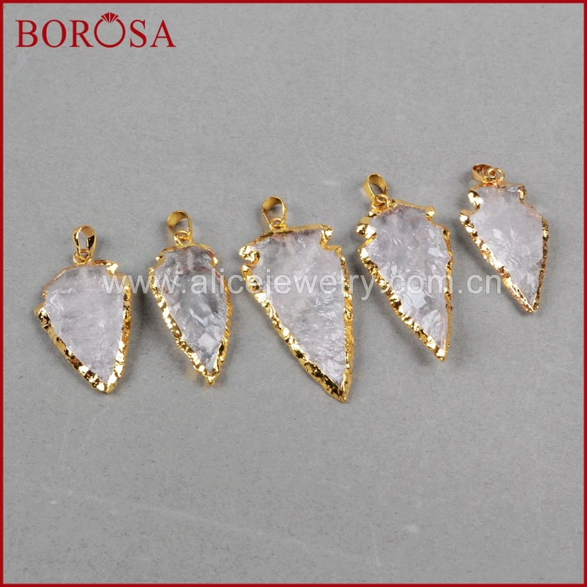 

BOROSA 1.5 Inch Arrowhead Gold Color White Quartz Pendant Bead,Fashion Natural Quartz Drusy Pendant for Wholesale G0825