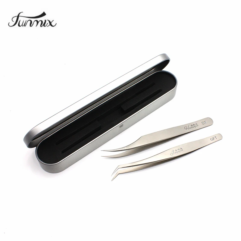 

New Vetus False Eyelash Planting Tweezers Gold Feather / Dolphin Shape Stainless Steel Pinzas with Tinplate Case