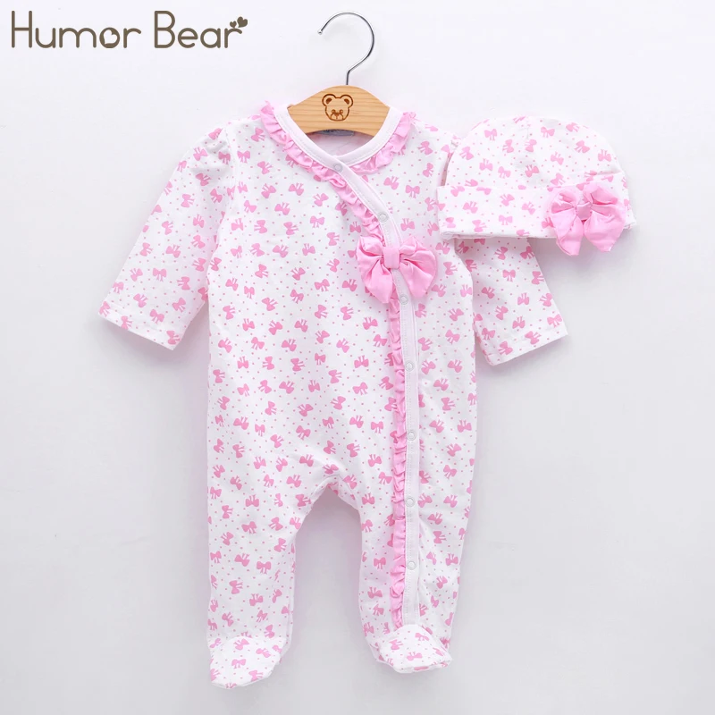 Humor Bear/одежда для малышей Рождественская Одежда для маленьких девочек Комбинезон с бантом, комплект одежды, комбинезон, шляпа, 2 предмета, милый комбинезон для маленьких девочек, Детский костюм
