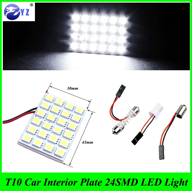 Гирлянда светодиодная T10 W5W BA9S 43 мм x 30 с 3 адаптерами 24SMD 24 smd 5050 10 комплектов|car interior