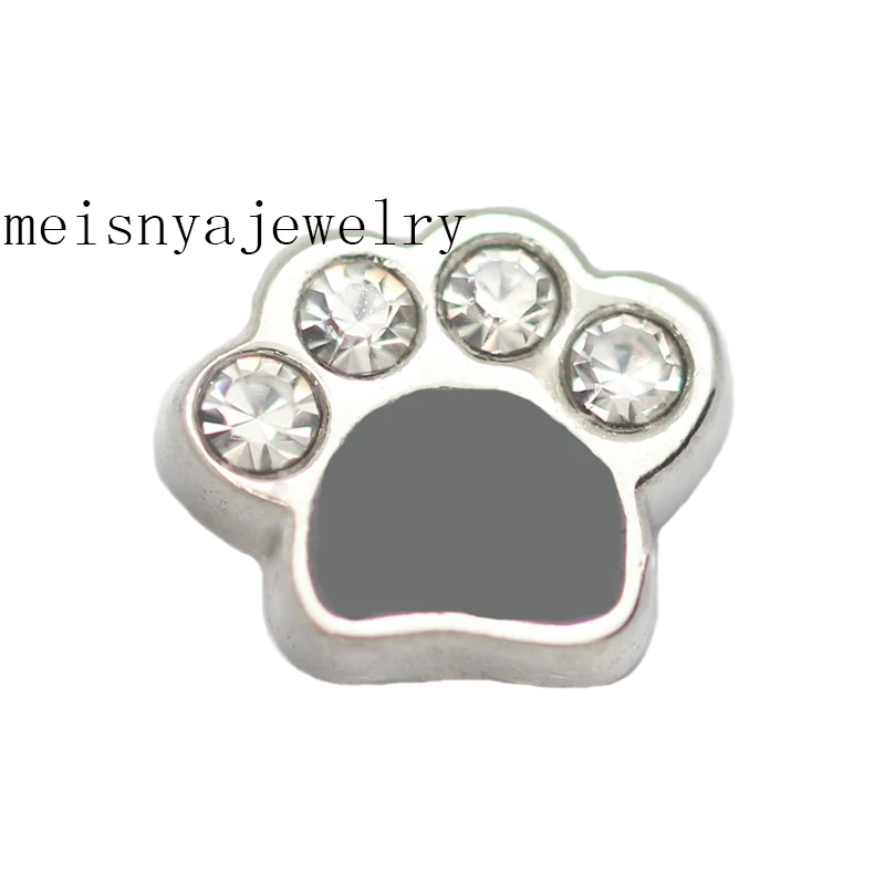 

10pcs Crystal Accent Black Dog Paw Custom Floating Charms For Glass Locket