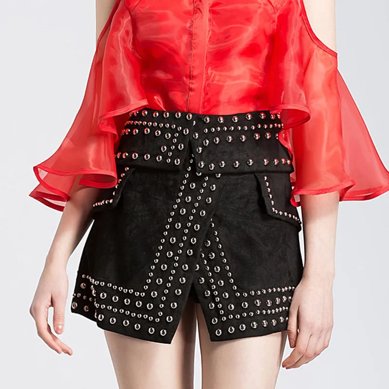 

Autumn Winter Fashion Punk Rivet Women's Skirt Black Pink Color Streewear Womens High Waist Slim Fitted Suede Skirts 2020 Okd393