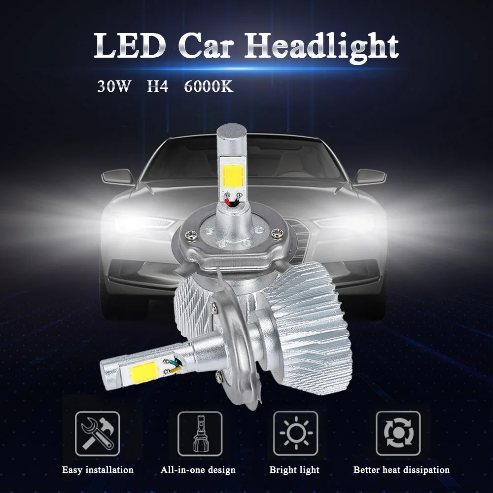 Бесплатная доставка супер яркий автомобиль H4 светодиодные фары лампы COB высокой