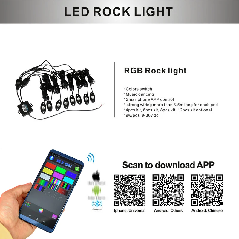 CNSUNNYLIGHT автомобильные RGB светодиодные Rock огни с Bluetooth контроллером разноцветные