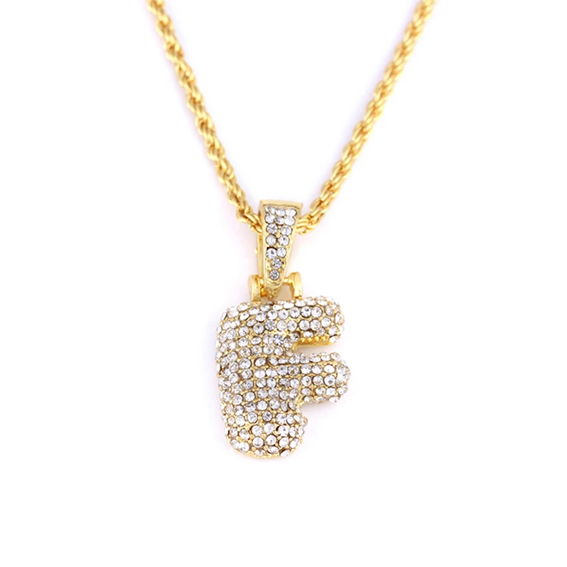 H06 Пользовательские Пузырьковые буквы имя кулон Iced out золото серебро розовое золото Стразы хип хоп ожерелья ювелирные изделия подарок Прямая поставка - Окраска металла: H06