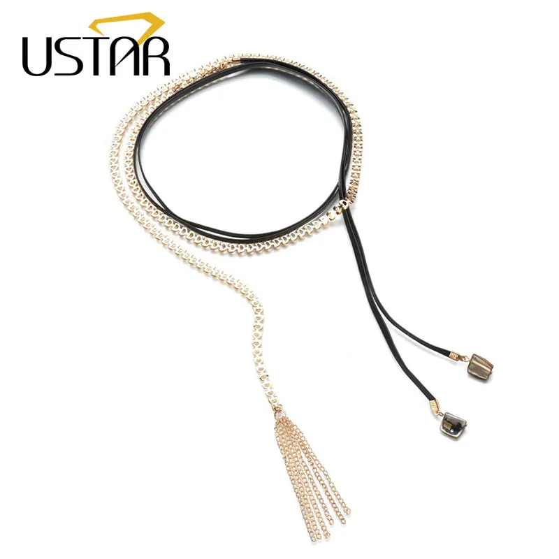 USTAR многослойные ожерелья с подвеской из камня и кисточек для женщин золотые