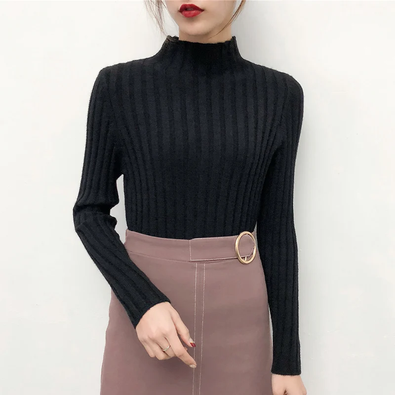 Женский свитер с высоким воротником Pull Femme осенне-зимний тонкий пуловер длинными