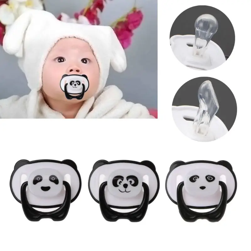 

Cute Panda Nipple Dummy Pacifier Baby Food Grade PP Silicone Soother Toddler Orthodontic Nipples with Ring Teether Baby Pacifier