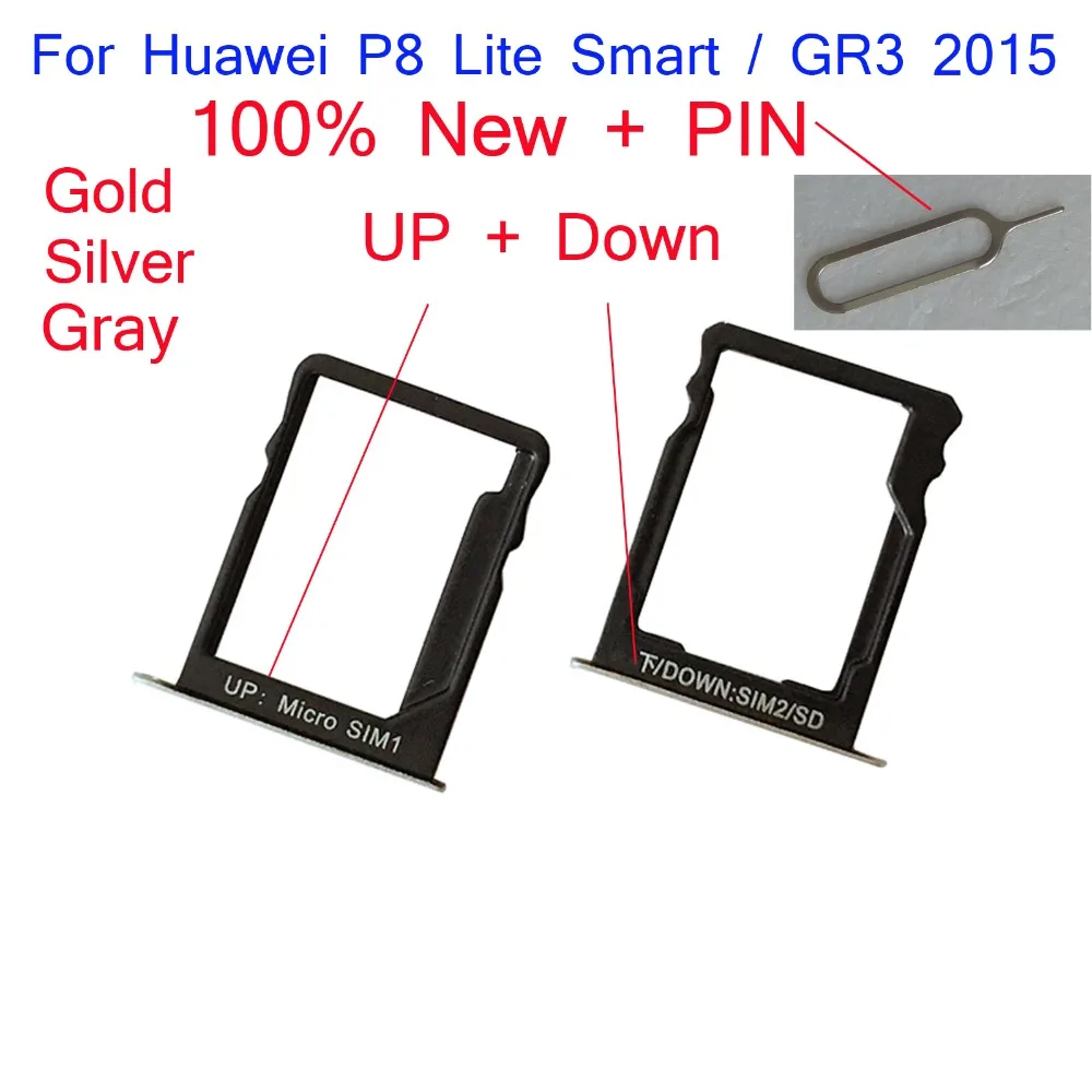 

Shyueda 100% New SIM Card Tray Slot With Pin For Huawei P8 Lite Smart/ GR3 2015 TAG-L01 TAG-L03 TAG-L13 TAG-L21 TAG-L22