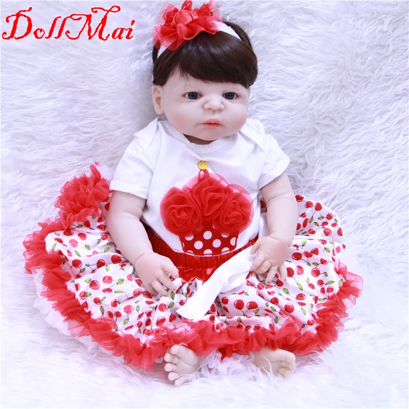 Милая силиконовая кукла reborn babies toys 22 &quot55 см голубые/коричневые глаза куклы