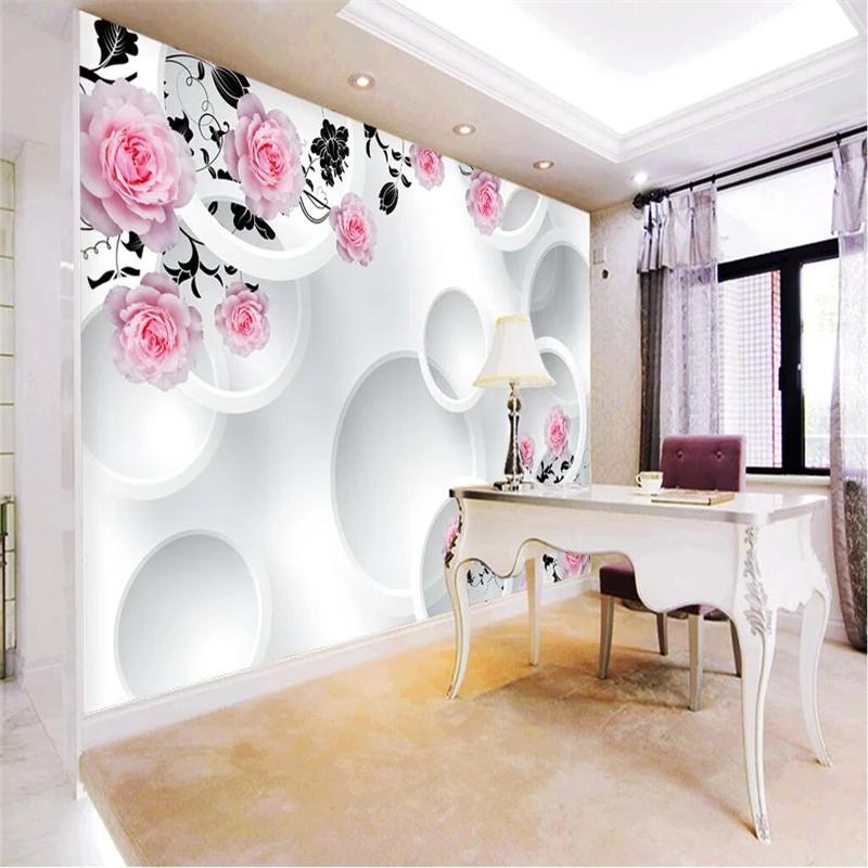 Пользовательские фото наклейки на стену Роза 3D стерео круги ТВ стены papel де parede 3d