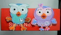 hot sale lovely 2 style of owl iron on patches made of cloth guaranteed 100 quality appliques blue purple