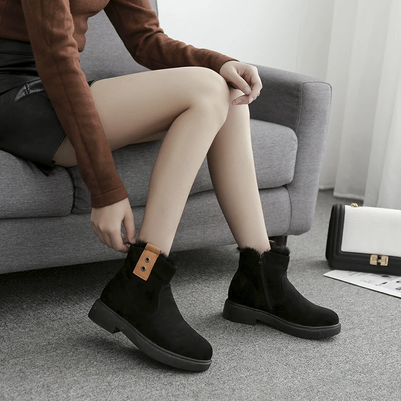 Женские зимние ботинки 2019 замшевые ботильоны из хлопка теплые меховые модная