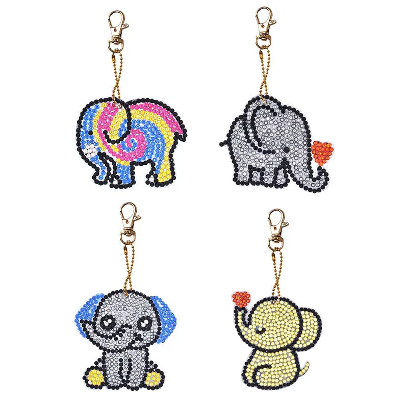 4pcs Elephant 5 шт./компл. DIY полный дрель алмазов картина брелок мультфильм эмоции милые Животные «любящее сердце» брелок для ключей, алмазная вышивка крестиком на рисунке - Цвет: 4pcs Elephant