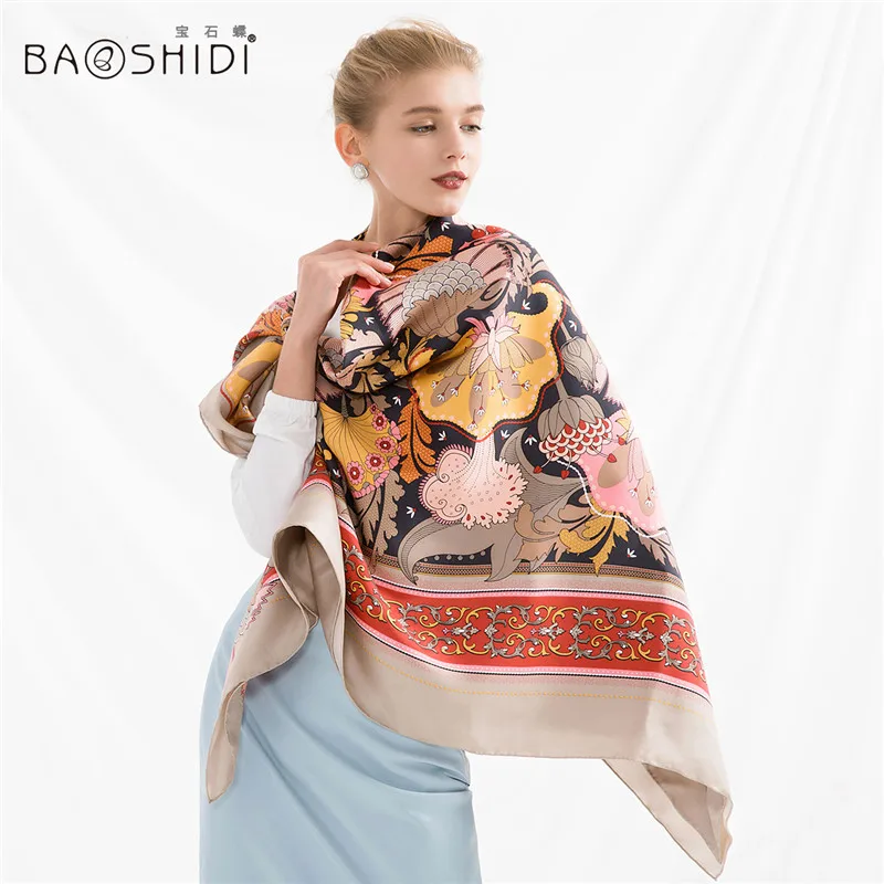 [BAOSHIDI] роскошный брендовый саржевый женский шелковый шарф Солнцезащитная шаль